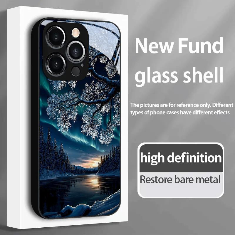 Phone case: Northern Lights Snowscape Night HD Glass Phone Case, Compatible with iphone17 17Air 16 Pro 15 Promax 14 Plus 13 12 11
