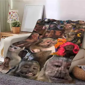 Viral Funny Monkey Meme Face Collage Blanket, Ultra Soft Flannel Fleece Throw Blanket for Sofa Bed Home Decor Camping Travel, Unique Funny Holiday Christmas Birthday Gift for Animal & Meme Lovers, Warm Lightweight Durable Dream Weave Home Blanket