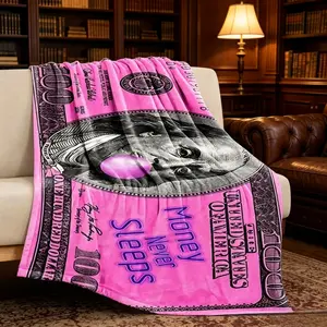 Pink 100 Dollar Bill Bubble Print Fleece Throw Blanket, Fluffy Super Soft Lightweight Blanket for Bed Sofa Bedroom Summer Decor, Trendy Money Themed Decor Gift for Birthday Halloween Christmas