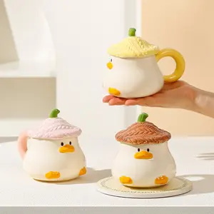 Cartoon duckling mug underglaze color cup with lid cute water cup high value household ceramic cup breakfast cup