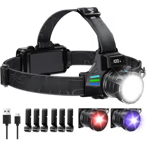 Headlamp Rechargeable with White/Red/UV/Black Light Headlight,1080 High Lumens Super Bright LED Headlamps Battery Powered,16 Modes Waterproof Head Lamp  Hardhat Hunting Pet Urine Detection