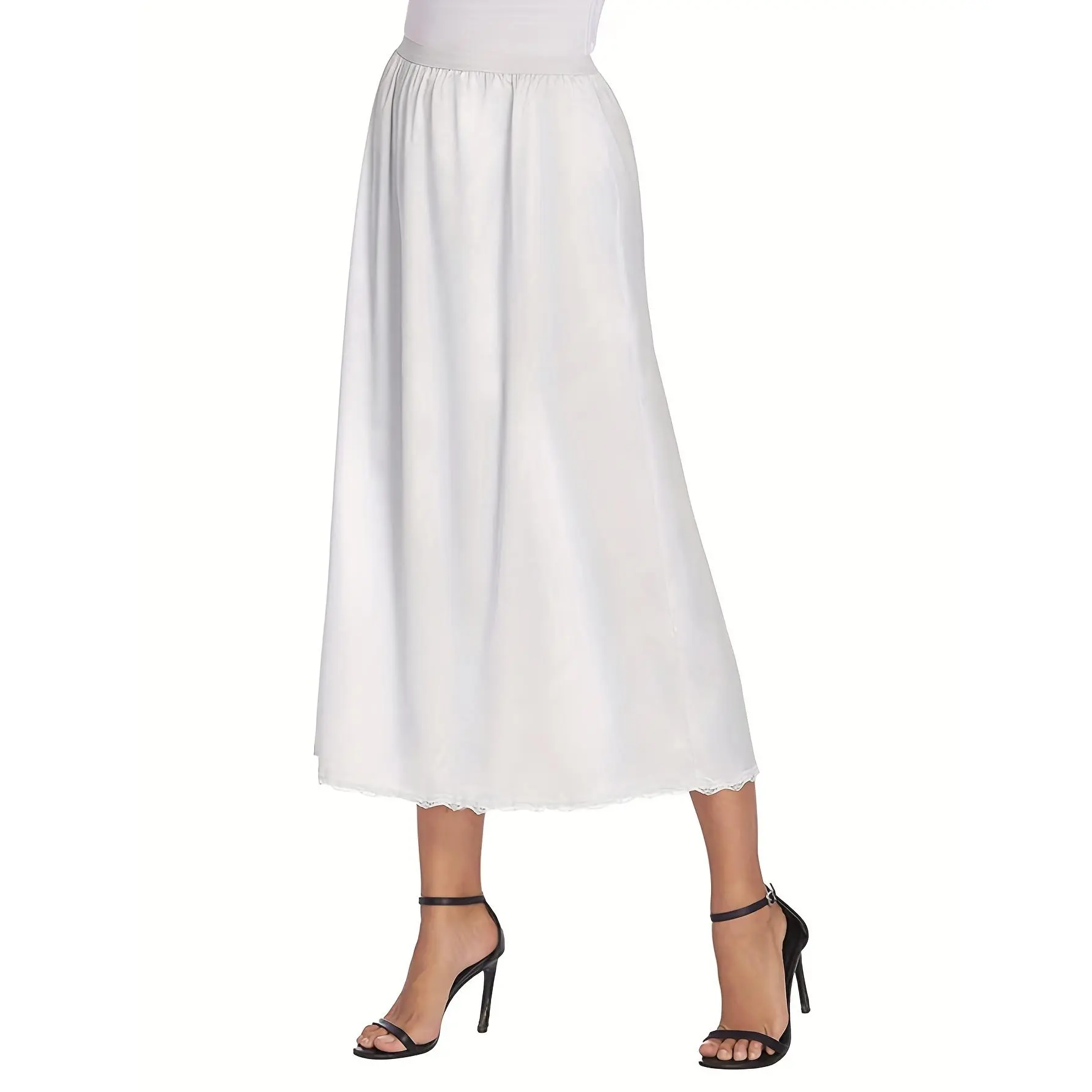 Women Satin Lace Long Half Slip Underskirt