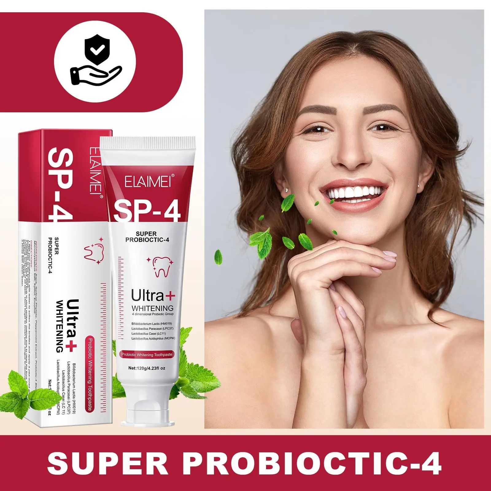 Sp4 Probiotic Brightening Toothpaste, Fresh Breath, Brightens Teeth, Removes Stains, Portable Travel Size, Family Use, Deep Clean, Mild Abrasion, Oral Care Toothpaste