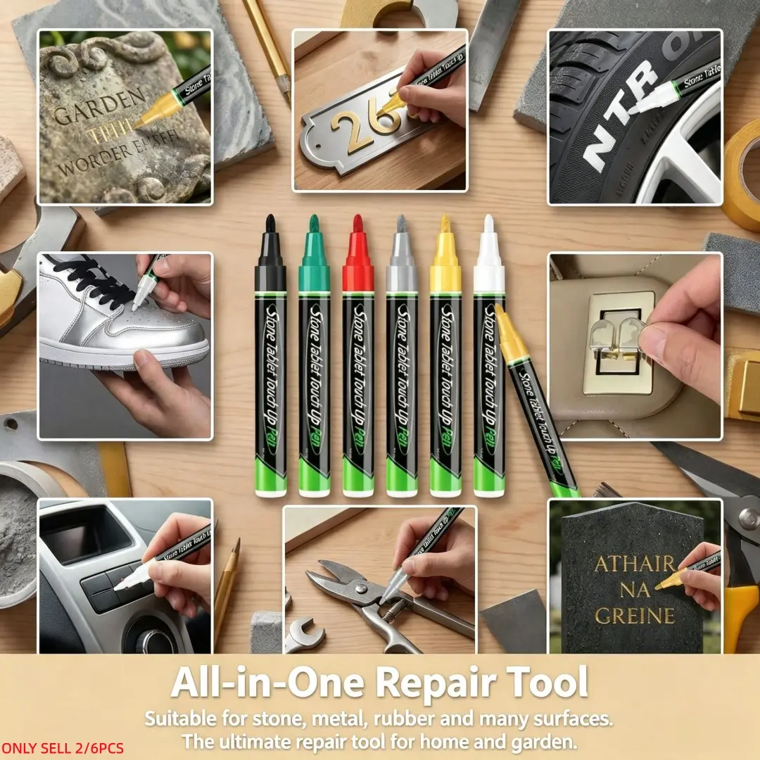 Stone Tablet Touch Up Pen, Weatherproof Repair Paint Marker for Stone, Metal, Rubber, Leather, Outdoor Waterproof Long Lasting Restoration Marker
