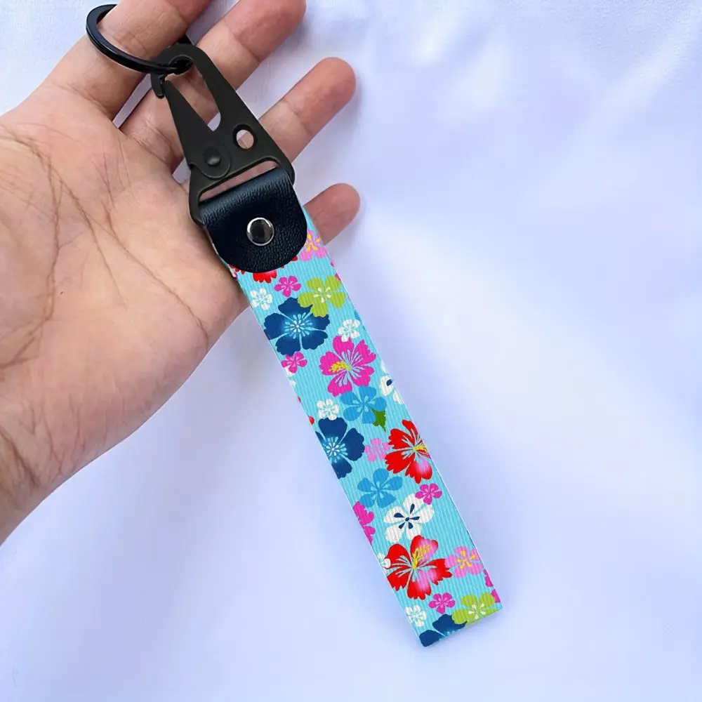 Jdm Hibiscus Pattern Keychain, Style Car Motorcycle Webbing Lanyard, Vehicle Key Ring, Stylish Accessory for Cars and Motorcycles