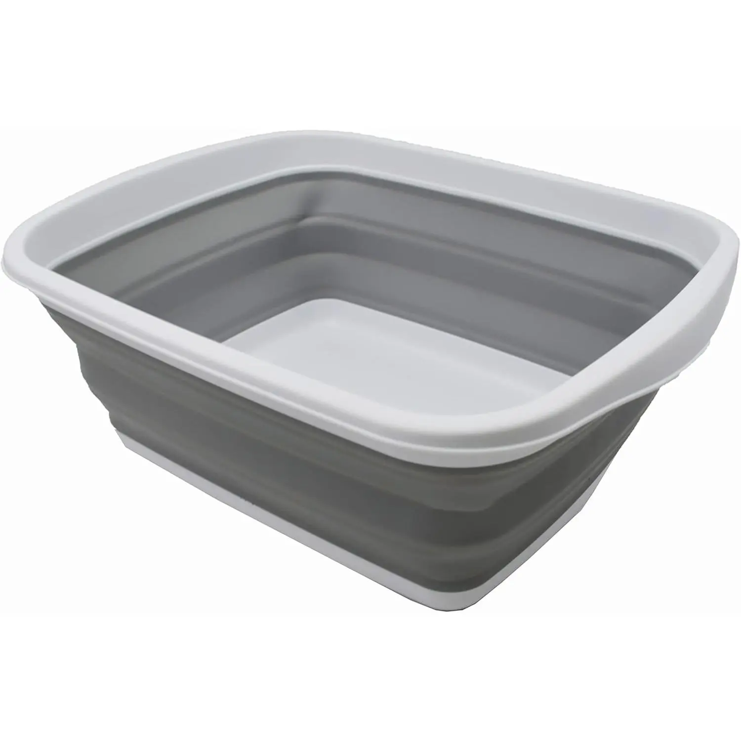 10L (2.6 Gallons) Collapsible Dish Tub Foldable Portable Washing Basin Space Saving Plastic Washtub, White/Grey, 1 Piece