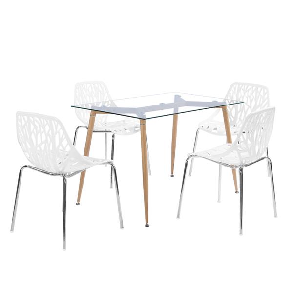 4pcs Modern Stackable Chair Set of 4,Kitchen White Dining Chairs,Birch Sapling Comfy Chairs for Dining Room,Living Room,Waiting Room (White)