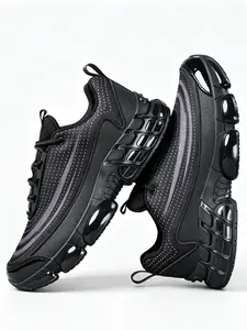 Men's Reflective Line Thick Sole Dad Shoes, Breathable Mesh, Bubble Cushion, Night Safety, Outdoor Training, Casual Sports Sneakers