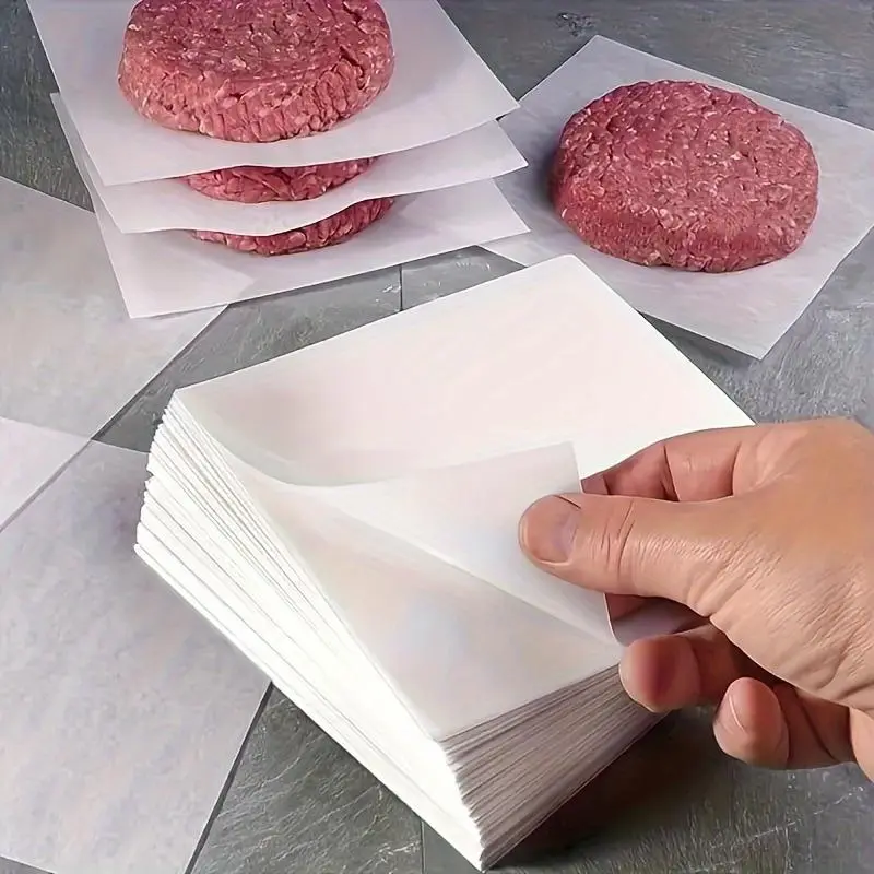 Premium Food-Grade Pulp Meat Wrapping Paper Squares - 50/100/500pcs Kraft/Parchment Paper, Non-Stick, Greaseproof, Waterproof Kitchen Bakeware Utensil for Hamburger Patty Separation, Baking, Kraft Paper