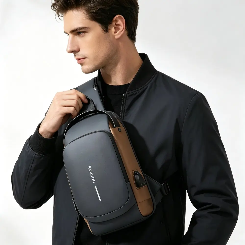 Men's Polyurethane Messenger Bag, Preppy Athletic Waterproof Crossbody with Wide Strap & Anti-Theft Lock for Party & Travel, Versatile Sling Bag, Stylish Bag