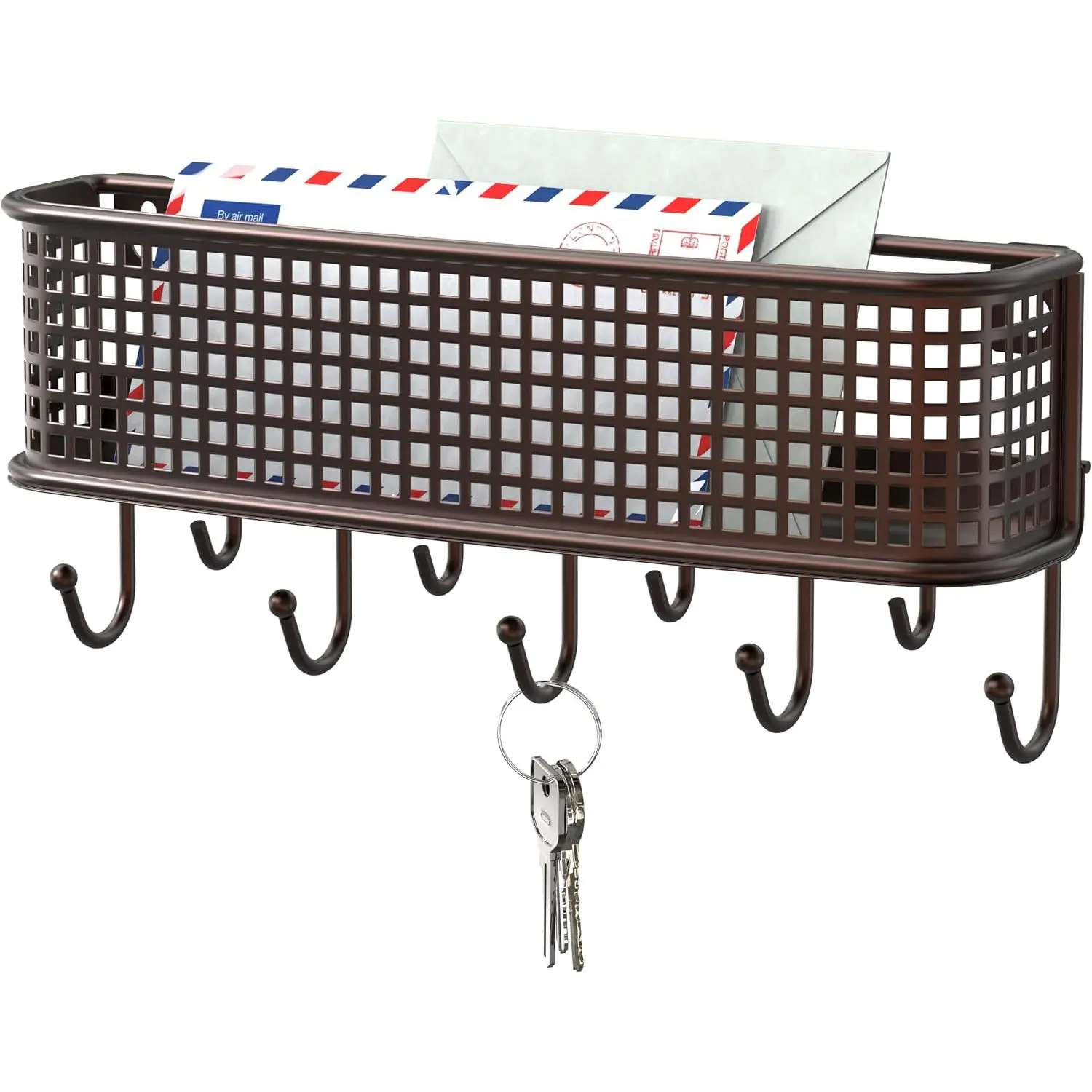 Wall Key Holder and Mail Organizer, Bronze