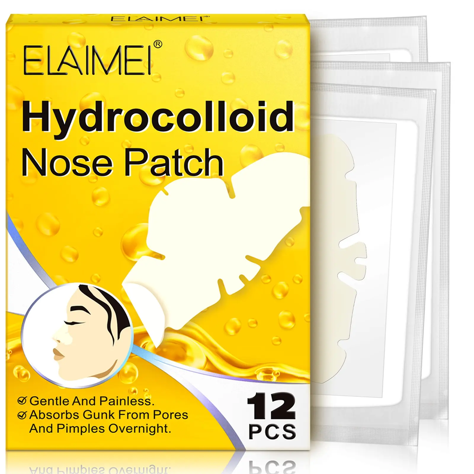 Elaimei Water Gel Nose Pads Nose Patches 12pcs/box, Gentle Pore Cleansing, Smooth Skin Care, Easy to Use, Portable Nasal Skin Treatment, Nasal Cleansing Product