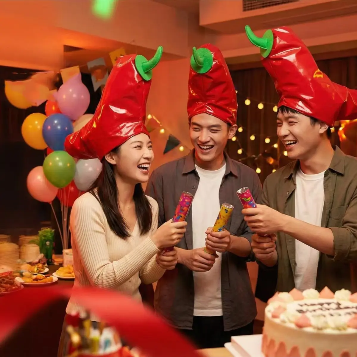 Creative Chili Theme Party Costume Props, Bright Chili Hat with Stem, Fashion Photography, Theme Parties, Creative Walks