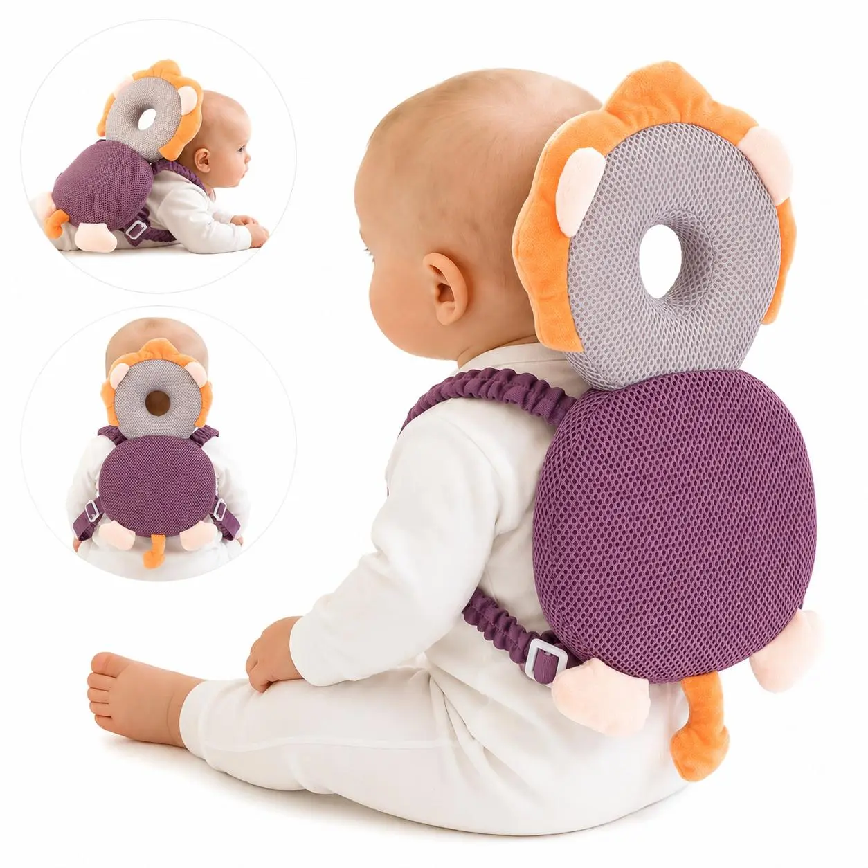 1pc summer breathable little lion anti-collision teaching back cushion, with horizontal strap for fixing, summer breathable anti-fall mat for early education materials for walking practice, outdoor and home teaching protective gear