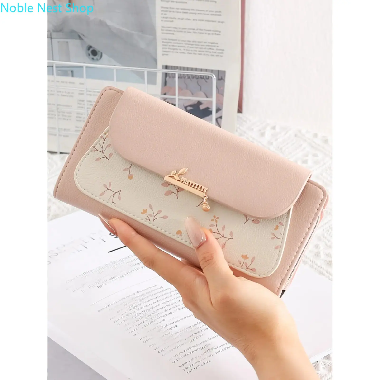 Women’s Korean Style PU Long Wallet, Stylish Fashionable Zipper Fold Clasp Multi-Function Card Holder Daily Purse Gift for Friends Students