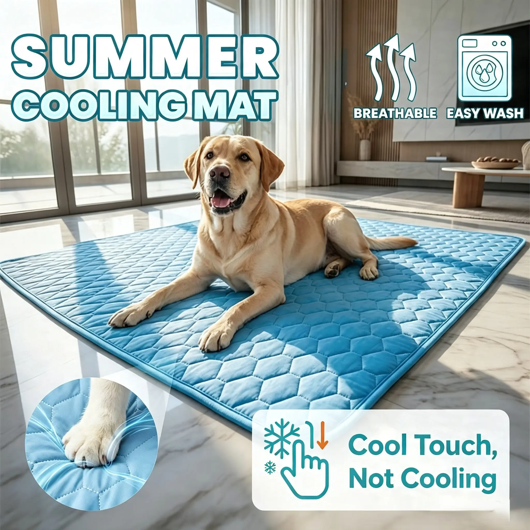 Large Cooling Summer Pet Ice Pad, Washable Breathable Pet Cooling Mat, Universal Ice Silk Pad for Dogs Cats, Anti-Slip Pet Bed