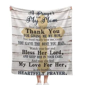 Distressed White Wood Plank Golden Cross A Prayer For My Mom Religious Quote Flannel Throw Blanket Christian Faith Mom Blessing Warm Comfort Mother's Day Birthday Christian Gift For Mom 30*40in 40*50in 50*60in 60*80in US Hand Knitted Chunky Chenille