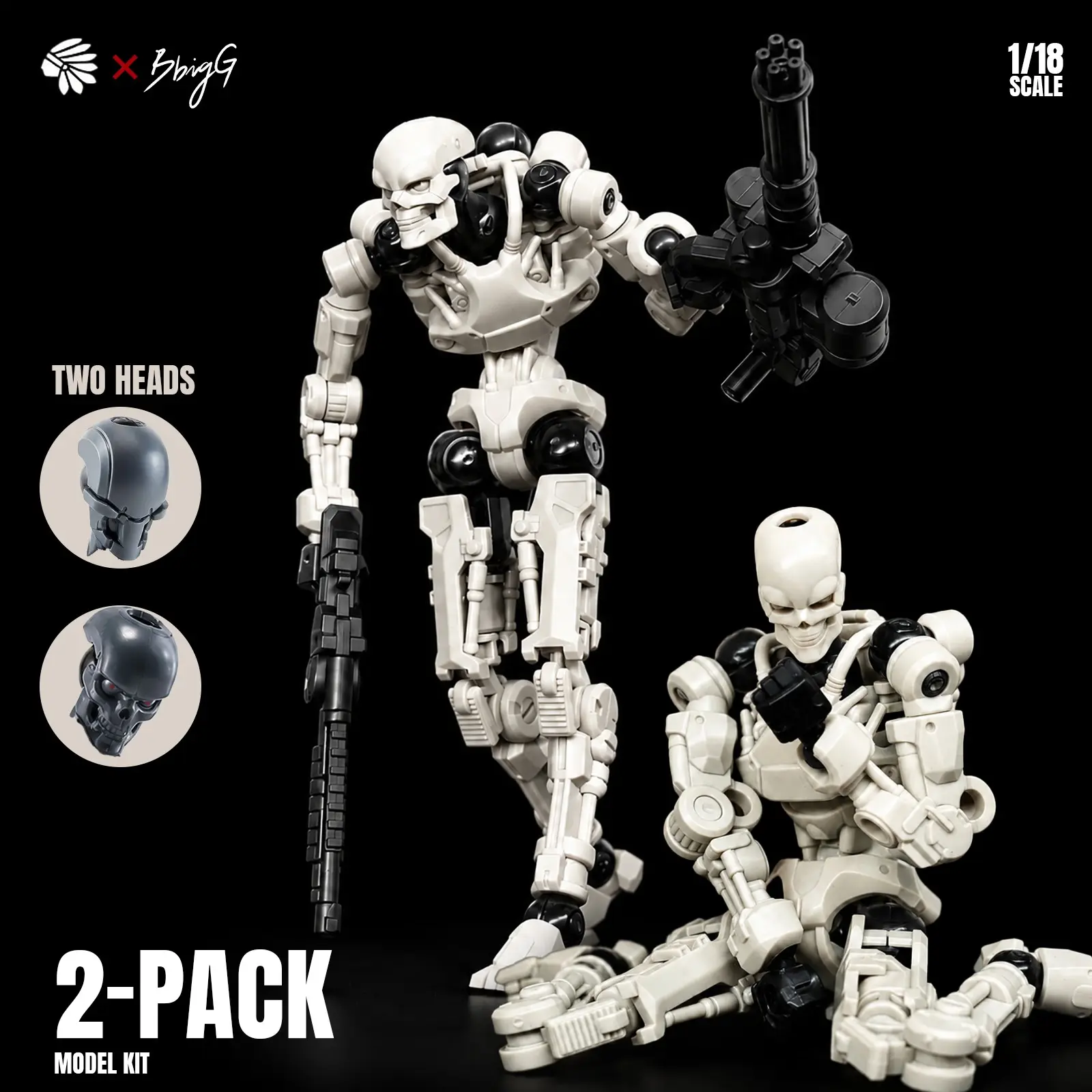 2-Pack Highly Movable Skull Figures DIY Model, Articulating Figures, Articulated Figures, Stress Relief Action Figure Set, Cyberpunk Desk Decor, Halloween Gift, Replaceable Heads & Modular Arms