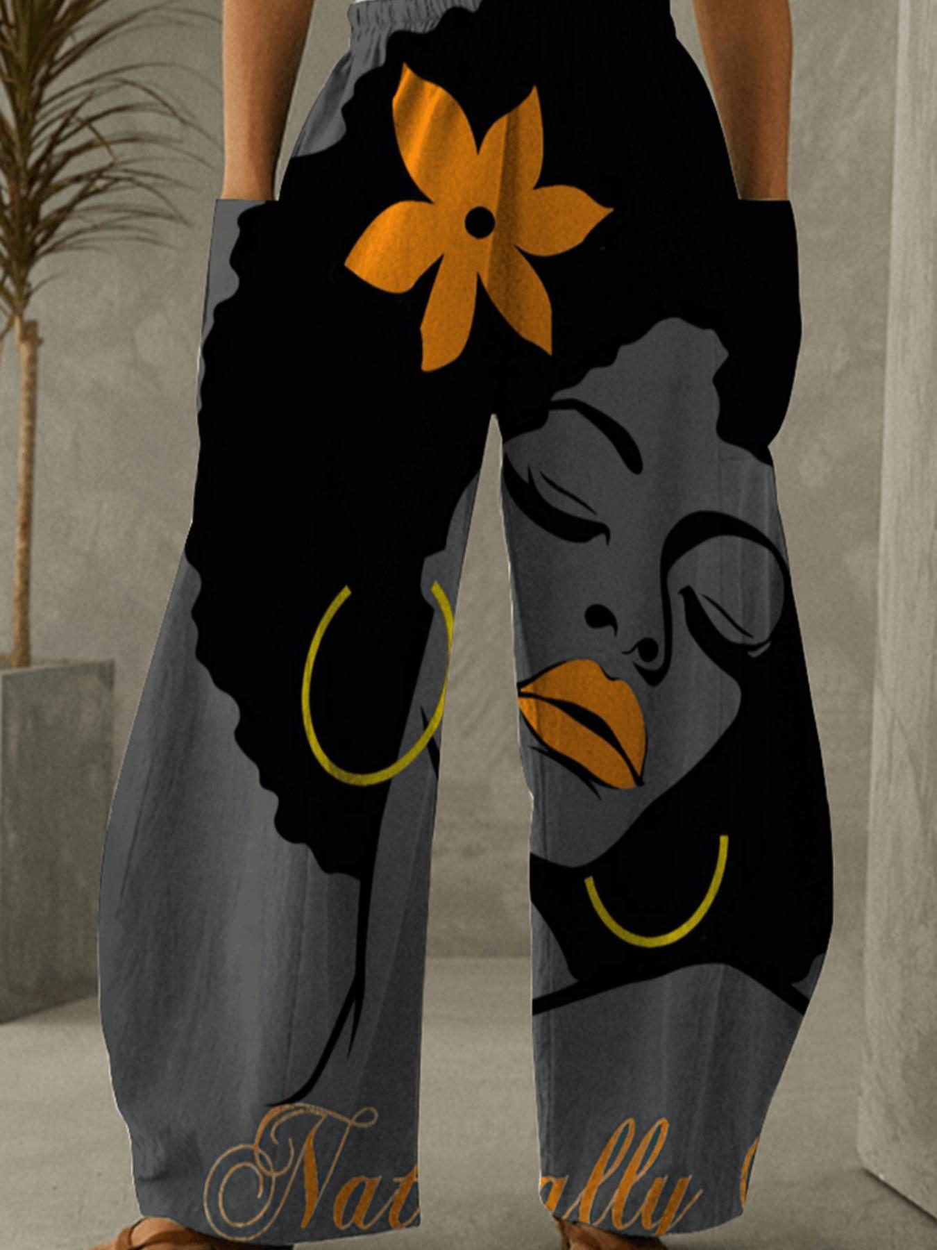 Plus Size Figure Print Pocket Elastic Waist Pants, Casual Comfy Trousers for Daily Wear, Women's Bottoms for Summer, Bohemian Trousers