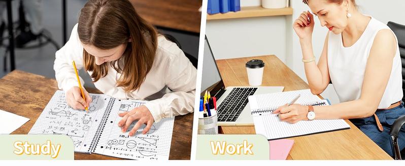 College Ruled Paper, x 101/2", 100 Sheets per Notebook, 3Hole Punched Paper, Water Resistant Cover, Doublesided Pockets, Spiral Lined Notebooks for Work, Black