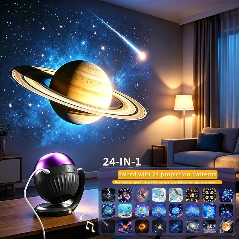 1pc 24-in-1 LED Projector Night Light, 24 Projection Patterns, 7 White Noise Sounds, 360° Rotating HD Projector Lamp for Bedroom, Ceiling, Home Decor & Gift