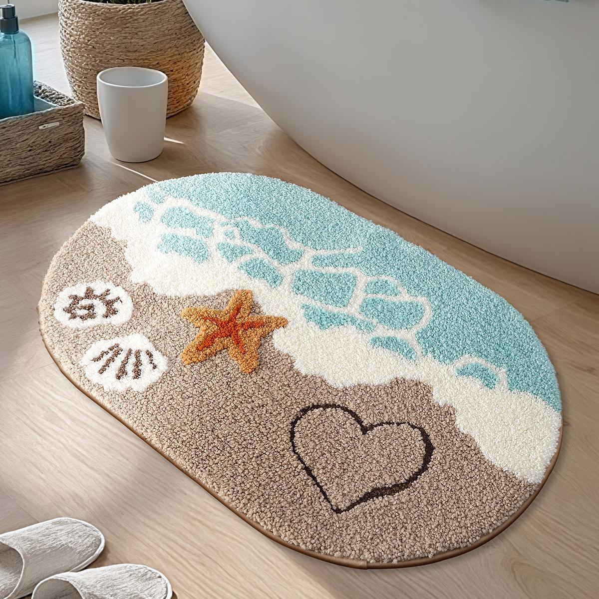 Beach & Starfish Pattern Bath Mat, Non-slip Soft Absorbent Bathroom Mat, Comfortable Bath Mat for Bathroom, Shower Room, Bedroom, Home Decor, Bathroom Decorative Mat, Water Absorbent Mat, Water Absorbent Bathmat