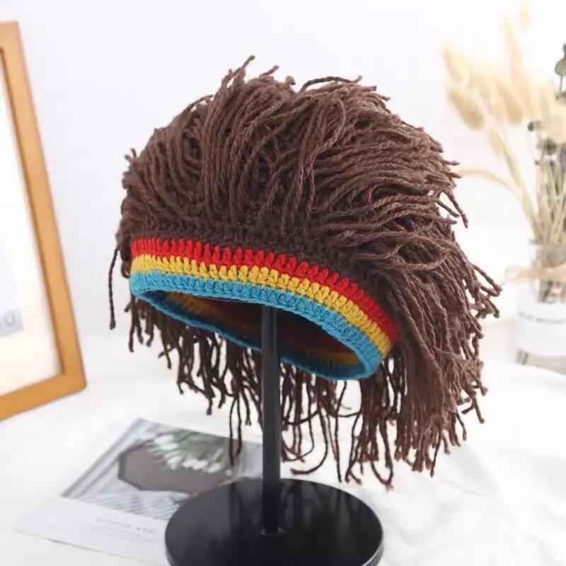 Unisex Synthetic False Braid Dreadlock Wig Beanie Caps Handmade Crochet Hat Gorro Rasta Jamaica African Party Hip Hop Dance Hat