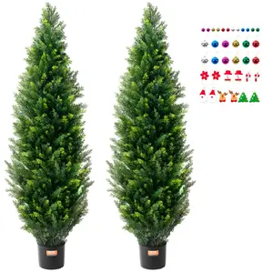 【DealsForYouDays】VEVOR 60-in Decorative Artificial Cedar Topiary Trees Set (2 Pieces), with Extra Leaves Pot, UV-Rated Faux Evergreen Pine Cypress Greenery for Home Indoor/Outdoor Decor