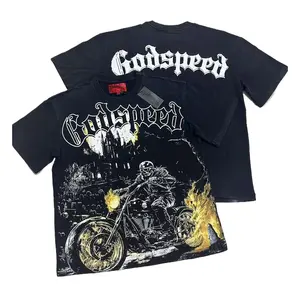 Godspeed Skeleton Biker Graveyard Graphic T-Shirt, Vintage Washed Oversized Streetwear, Men's Short-Sleeve Casual Tee, Summer Trend Hip Hop Y2K Top | graphic tees | summer mens clothing | TikTok Shop Deals