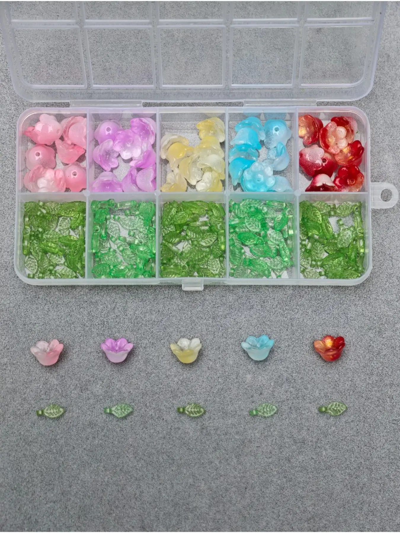 225 Glass Lily-Of-The-Valley Beads and Plastic Leaves DIY Jewelry Kit, Perfect for Vacation Style Accessories and Charms, Flower Beads, Bead Kits
