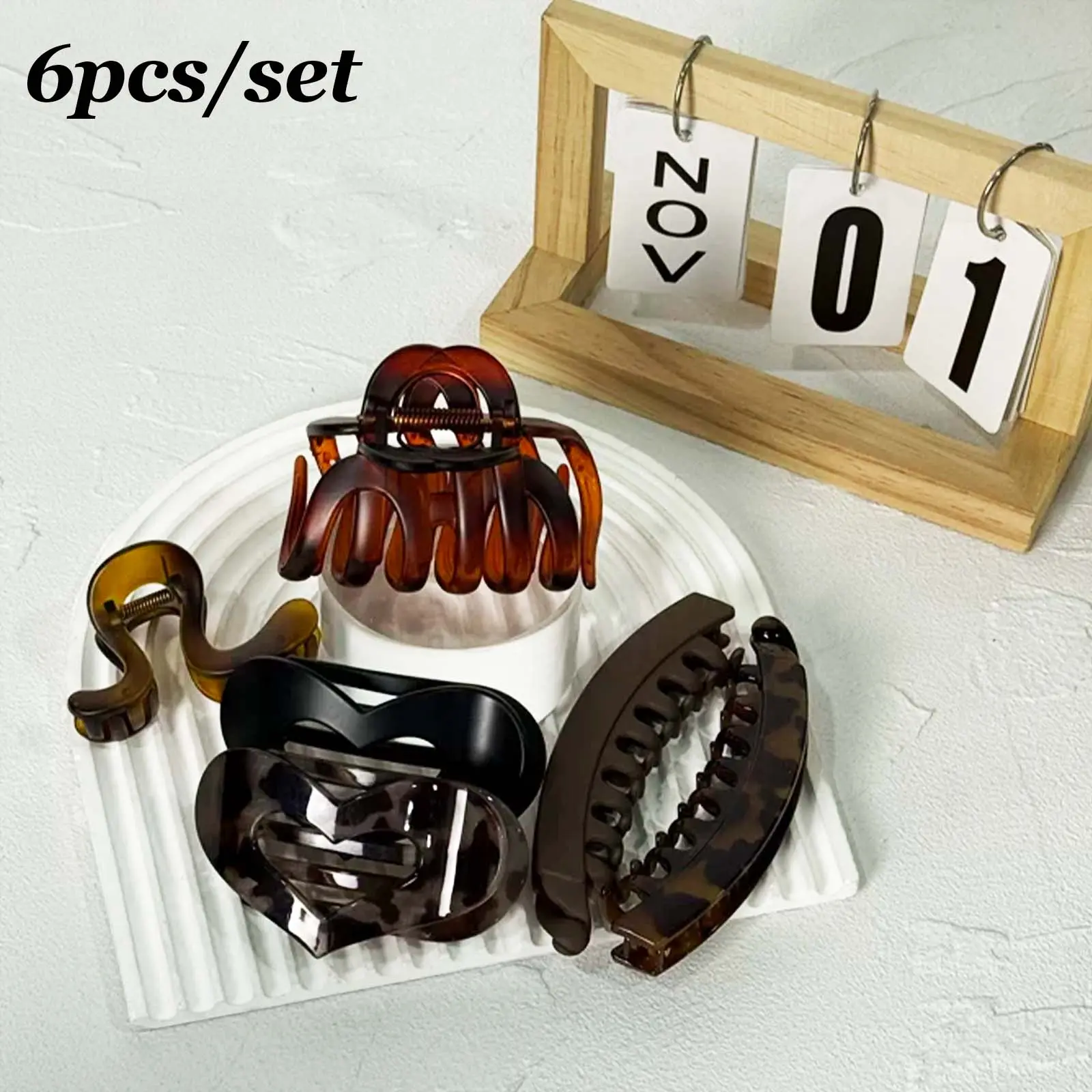 6Pcs Acetate Hair Claw Clips Set for Women Girls, Assorted Sizes Tortoise Shell & Solid Color Barrettes, Medium Large Strong Hold Non-Slip Hair Accessories for Thick Fine Hair, Everyday Office & Party Hair Accessories,Cute Aesthetic Gift