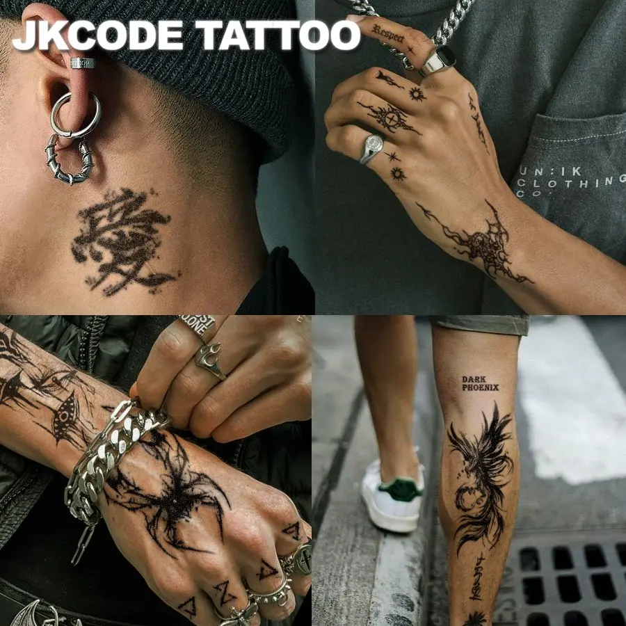 Full Arm Tattoo Set, Gothic Style Temporary Tattoos, Fake Tattoos, Arm Sleeve Tattoos, Phoenix Eye Scorpion Rose Spider, Halloween Festival Makeup, Lasts 3-5 Days