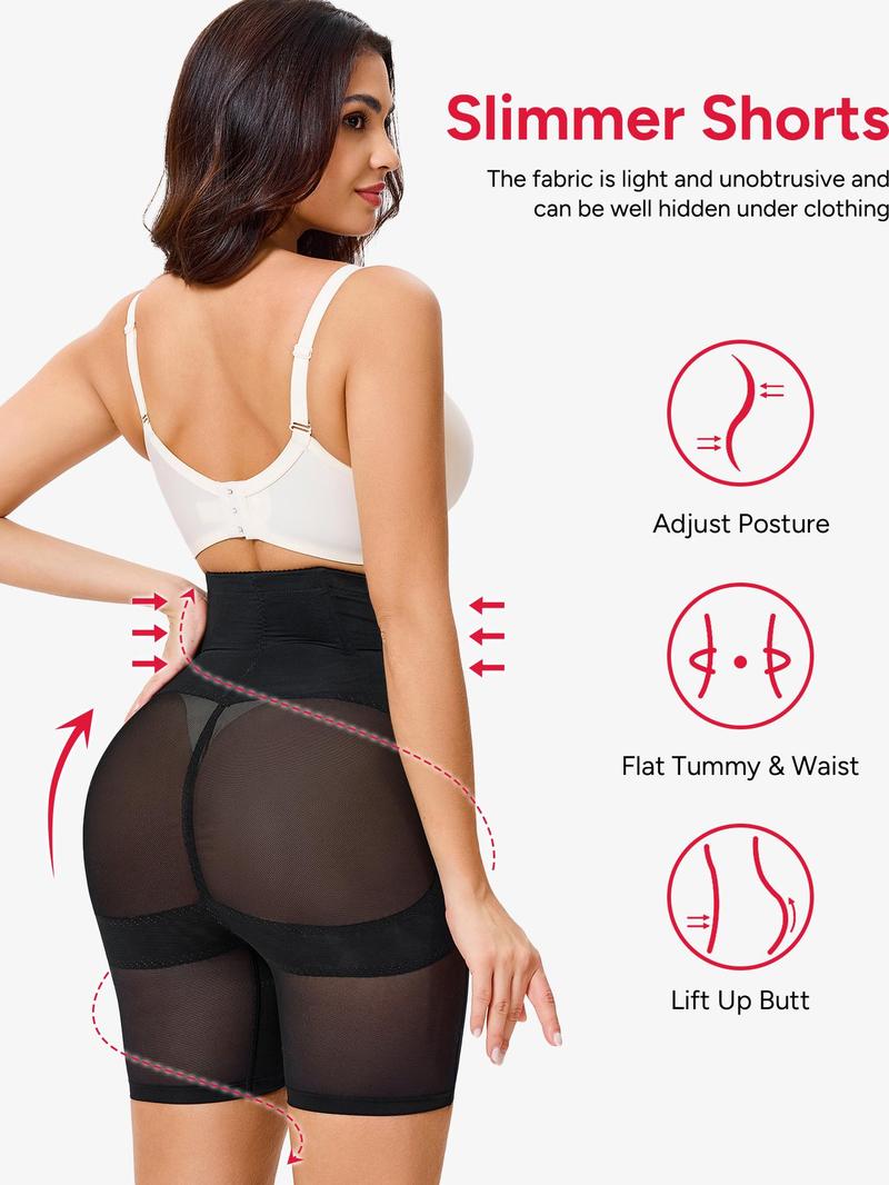 Women's Solid Sheer High Waist Shapewear Shorts, High Stretch Tummy Control Shaper, Ladies Shapewear Bottoms for Daily Wear