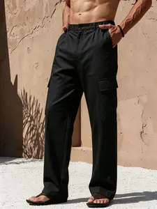 Men's Casual Linen Straight Leg Pants, Natural Linen Texture, Side Pockets, Loose Fit, Summer Comfort, Youthful Style
