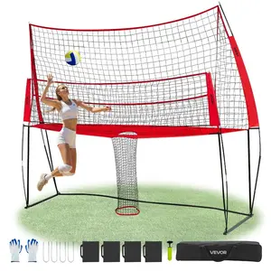 VEVOR Volleyball Training Net System, Freely Height - Adjustable Practice Equipment with Ball Return, 8x11ft Portable Net Station, Easy Setup for Backyard Indoor Outdoor Serving Spiking Improve Accuracy