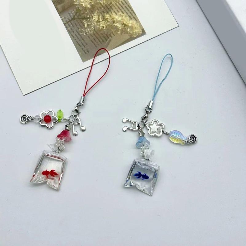 Fashion Fish Bead Phone Charm Handmade Bag Pendant Resin and Alloy Texture Keychain Accessory for Various Occasion