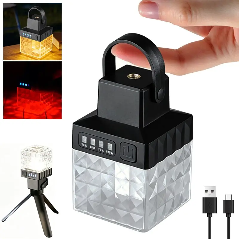 1PC Rechargeable  Camping Light,USB-C Work Light with  Hook,5 Modes 3 Light Sources Tent Lights for Hiking,Power Outages,Job Lighting,IPX4 Waterproof, Pocket Lanterns, Rechargeable Outdoor Lighting for Power Outages, Emergency Light, Camping