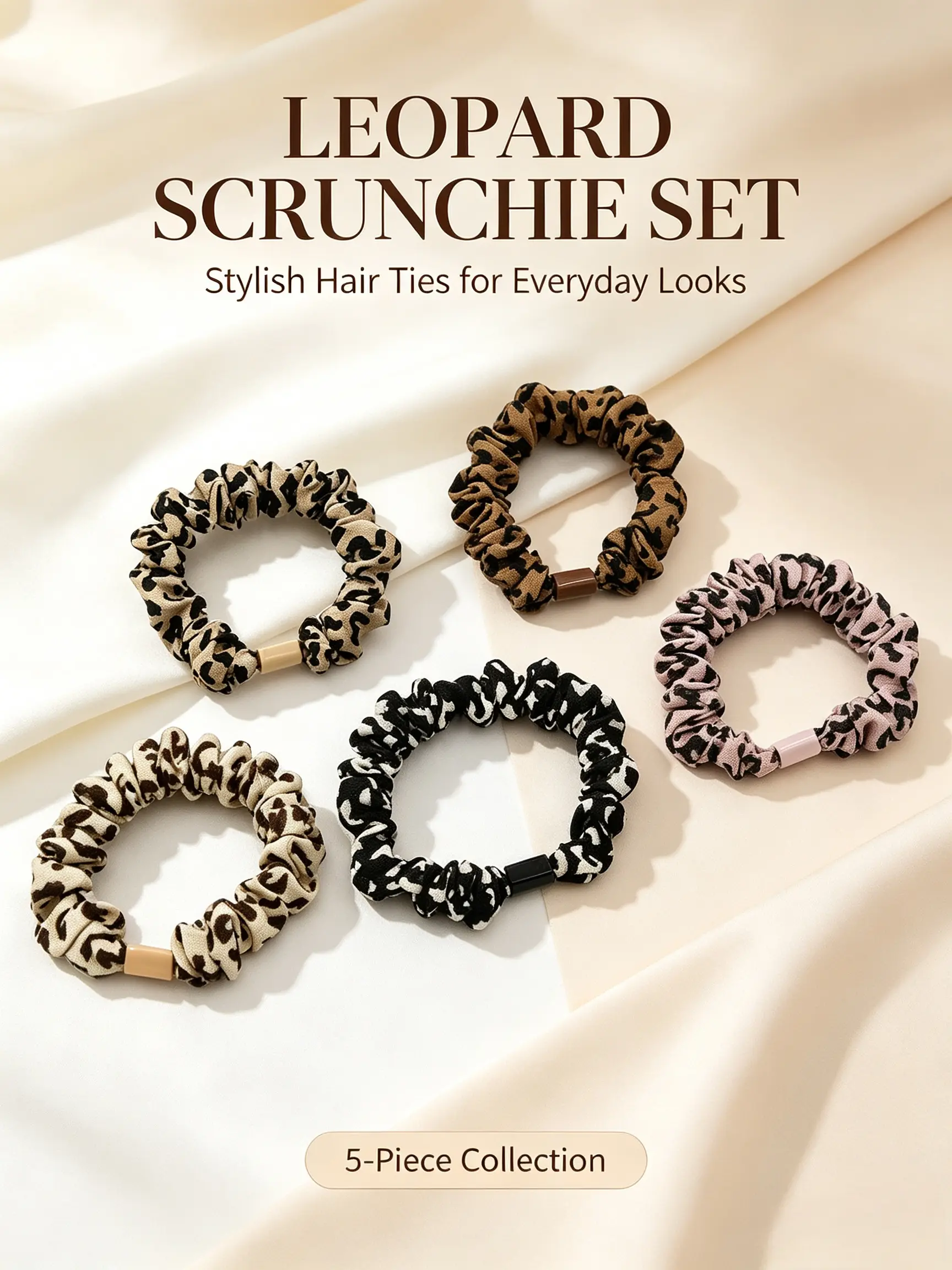 [assorted colors] leopard Printing Satin High-QualityMulti-Layer Ruffled Smooth Hair Tie, High Elasticity,Gentle on Hair, Small Hair Band for Girls, Scrunchies