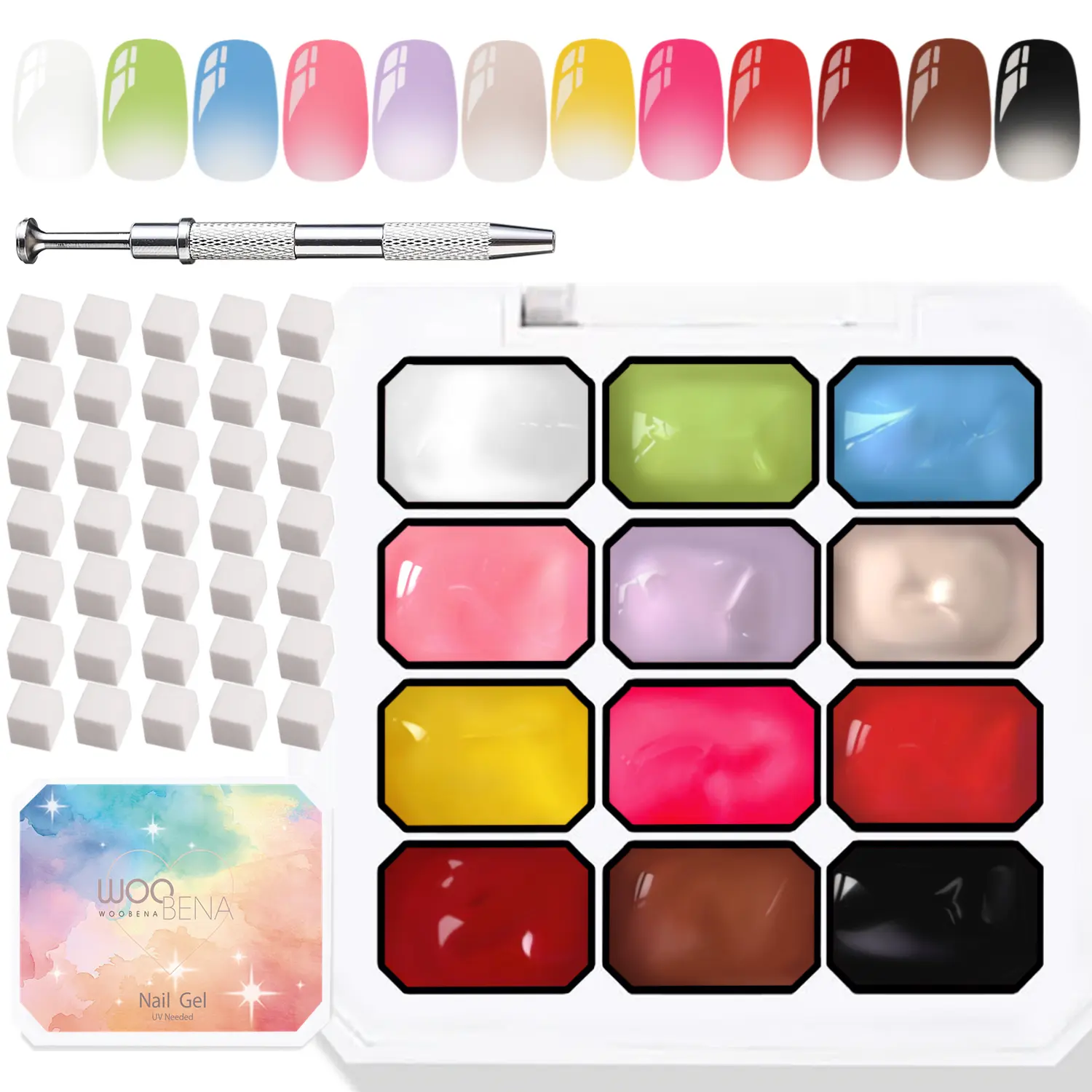 Woobena Pat Gel Nail Polish - Sponge Pat Painting Gel for Gradient Nails, Aura & French Manicure, Fluffy Cloud Texture with No-Wipe Glossy Finish, DIY Nail Art Kit for Beginners & At Home