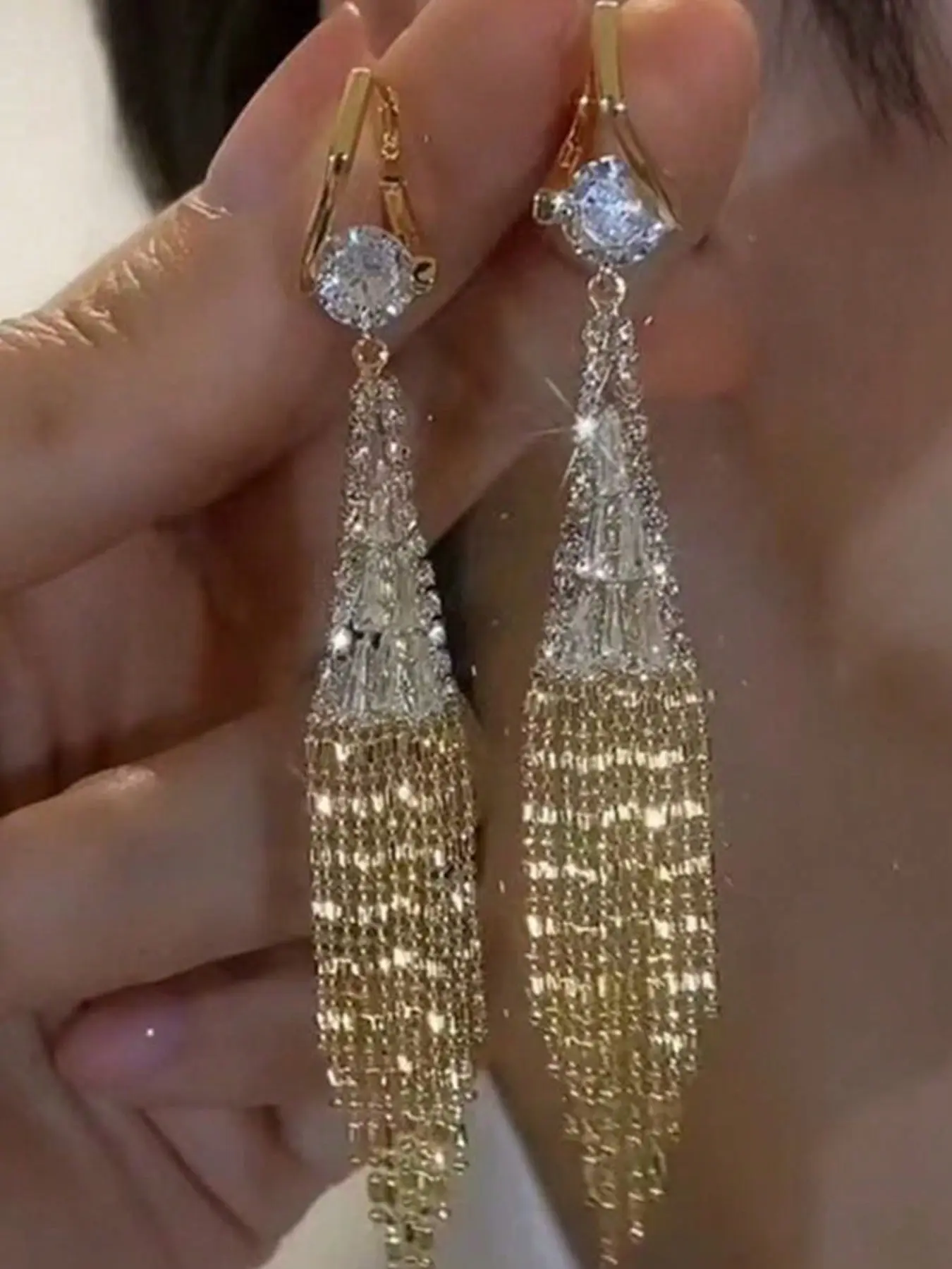 1 Pair Luxury Elegant Sparkling Zirconia Wheat Fringe Geometric Tassel Earrings, Korean Gentle Style Ladies Party Accessories, Jewellery Gift