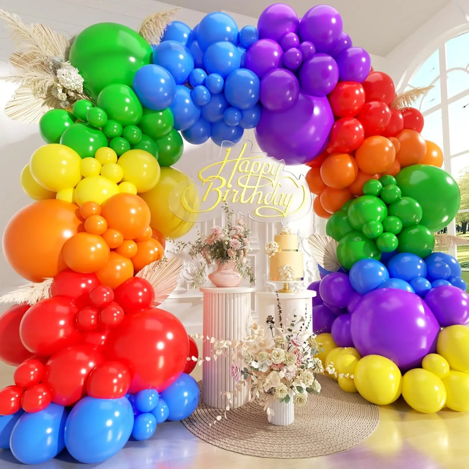 Rainbow Balloons Arch Kit 120 count,  Colorful Spring Balloon Garland Kit, Different Sizes Latex Balloons for  Shower Wedding  Anniversary Birthday Party Decorations