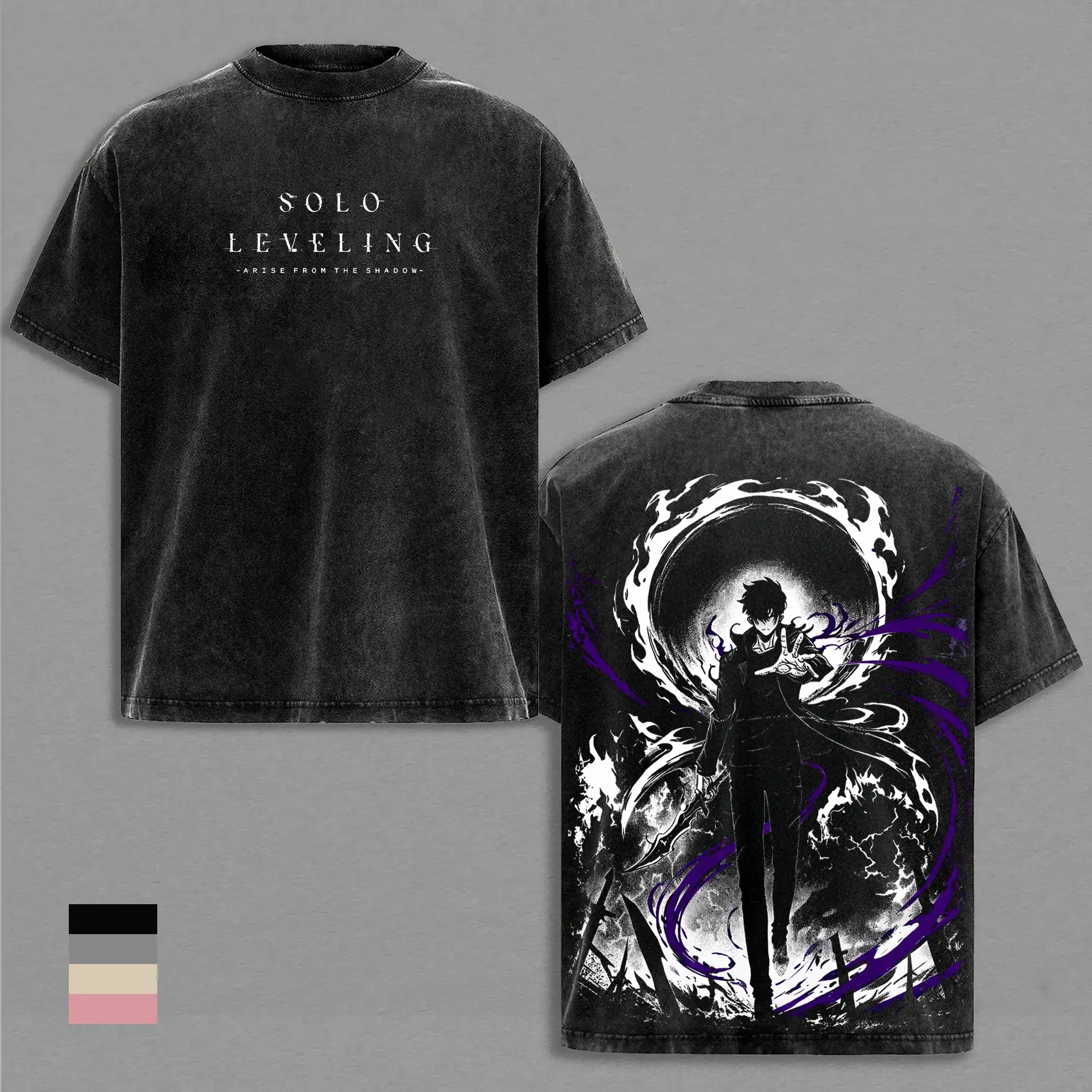 Solo Leveling Sung Jin Woo Anime Graphic Tee Vintage Washed Shirt Unisex Streetwear Solo Leveling Anime Shirt Jin Woo Shadow Monarch Tee Anime Clothing Gift for Anime Lovers Fans