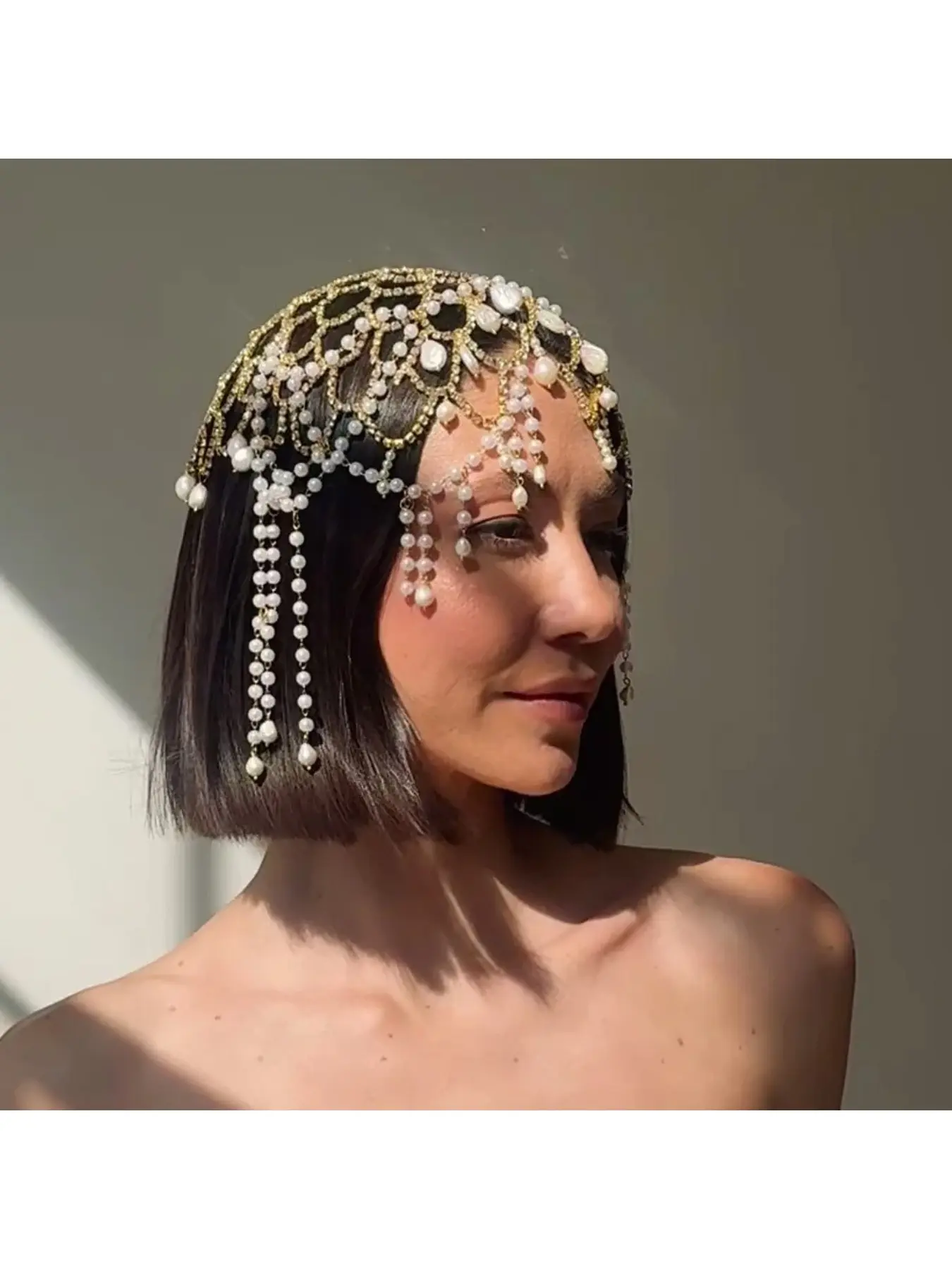 New elegant pearl tassel hair chain stylish crystal headpiece performance accessory for women Costume headpiece