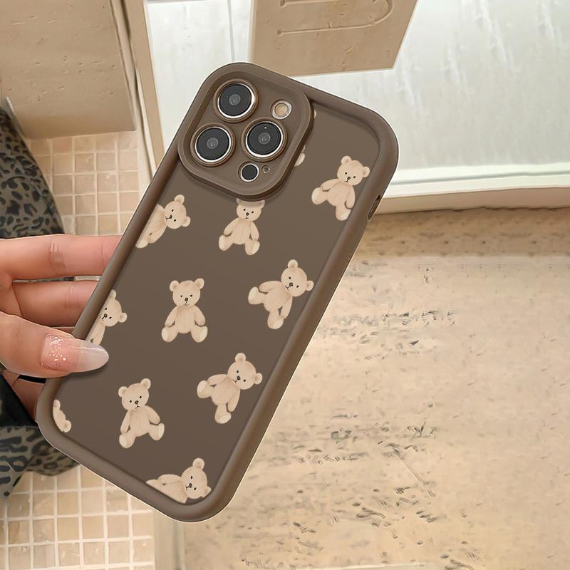 Brown Phone Case with a Cute Bear Pattern Print, Made of TPU Material, Drop-proof, with Precise Cutouts for Full Coverage Protection. Suitable for Apple iPhone 17 E Air Pro ProMax iPhone16 15 14 Plus 13 12 Mini 11 X XS XR. The Best Choice for a Gift