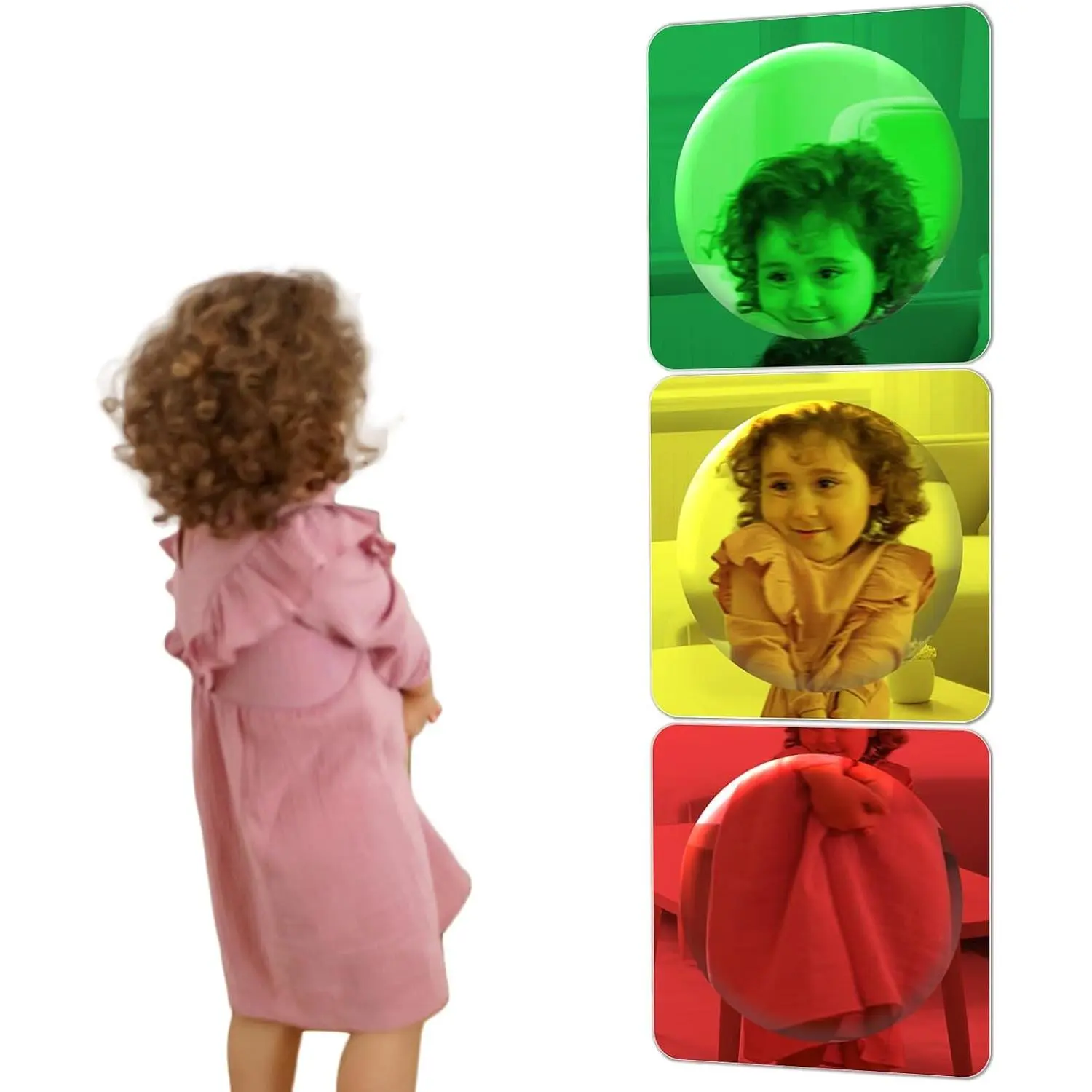 3Pcs 10 Inch Colorful Sensory Wall Acrylic Bubble Mirrors, Red Green Yellow Toddler Mirror Sensory Kids Toys for Bedroom Home Kindergarten Primary School Decoration
