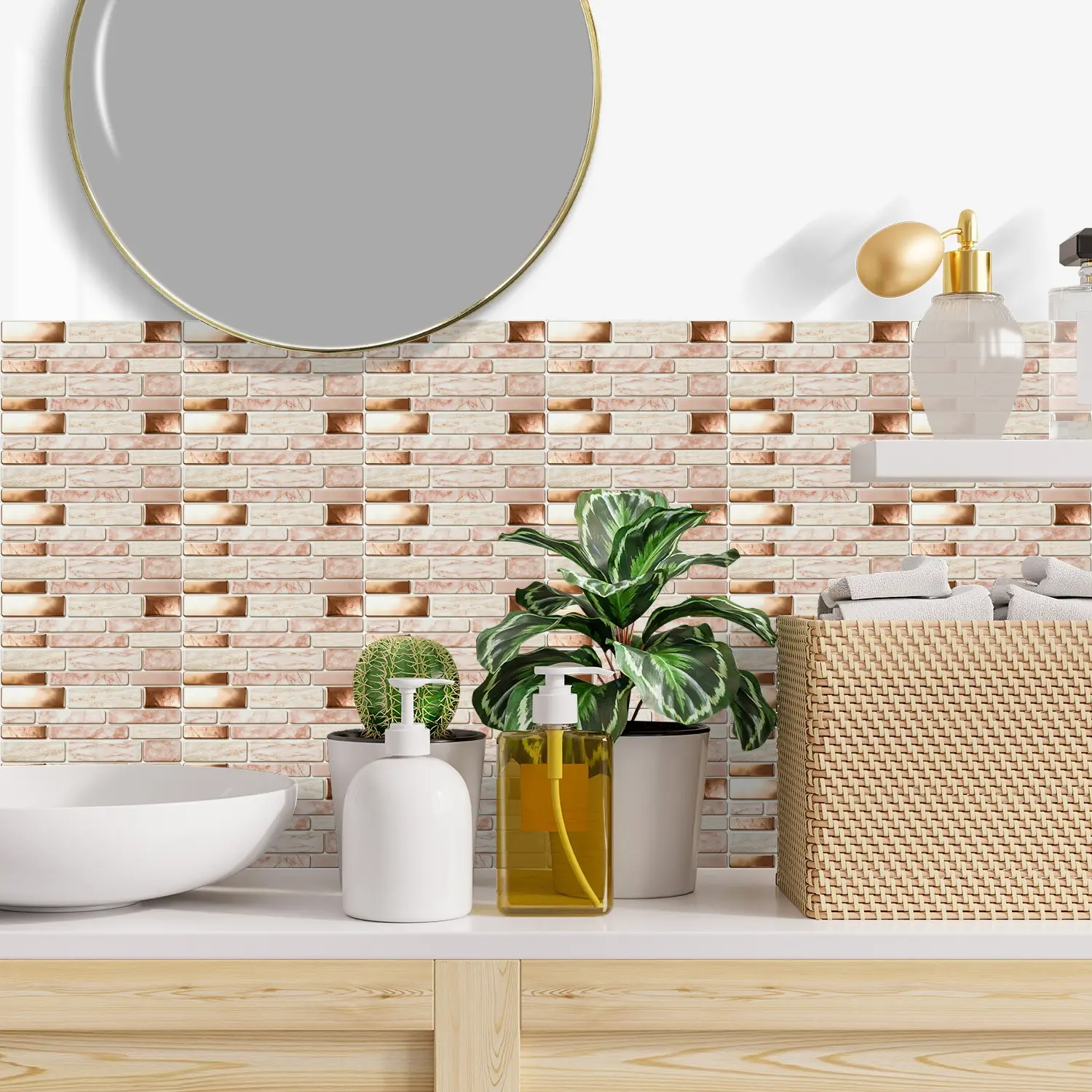 Thick Crystal Film Self-Adhesive Mosaic Wall Stickers, Bathroom Peel and Stick Wallpaper, Waterproof Oil-Resistant, Mold-Proof, Kitchen Bathroom Decor, Easy Removal, Waterproof Decorative Wallpaper