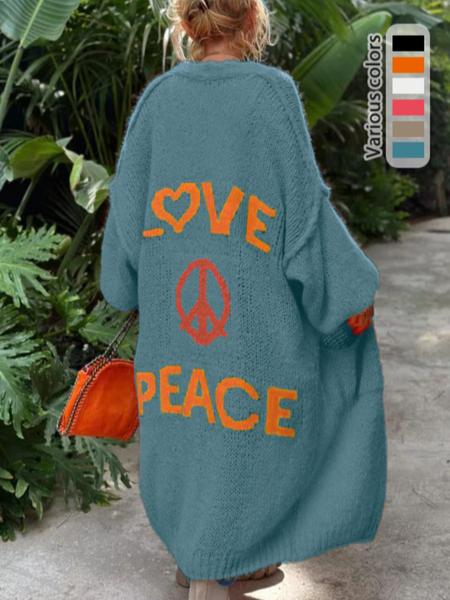 Women's Letter Print Drop Shoulder Long Sleeve Cardigan, Casual Open Front Longline Cardigan for Spring & Fall, Summer Outfits 2024, Fashion Cozy Clothing