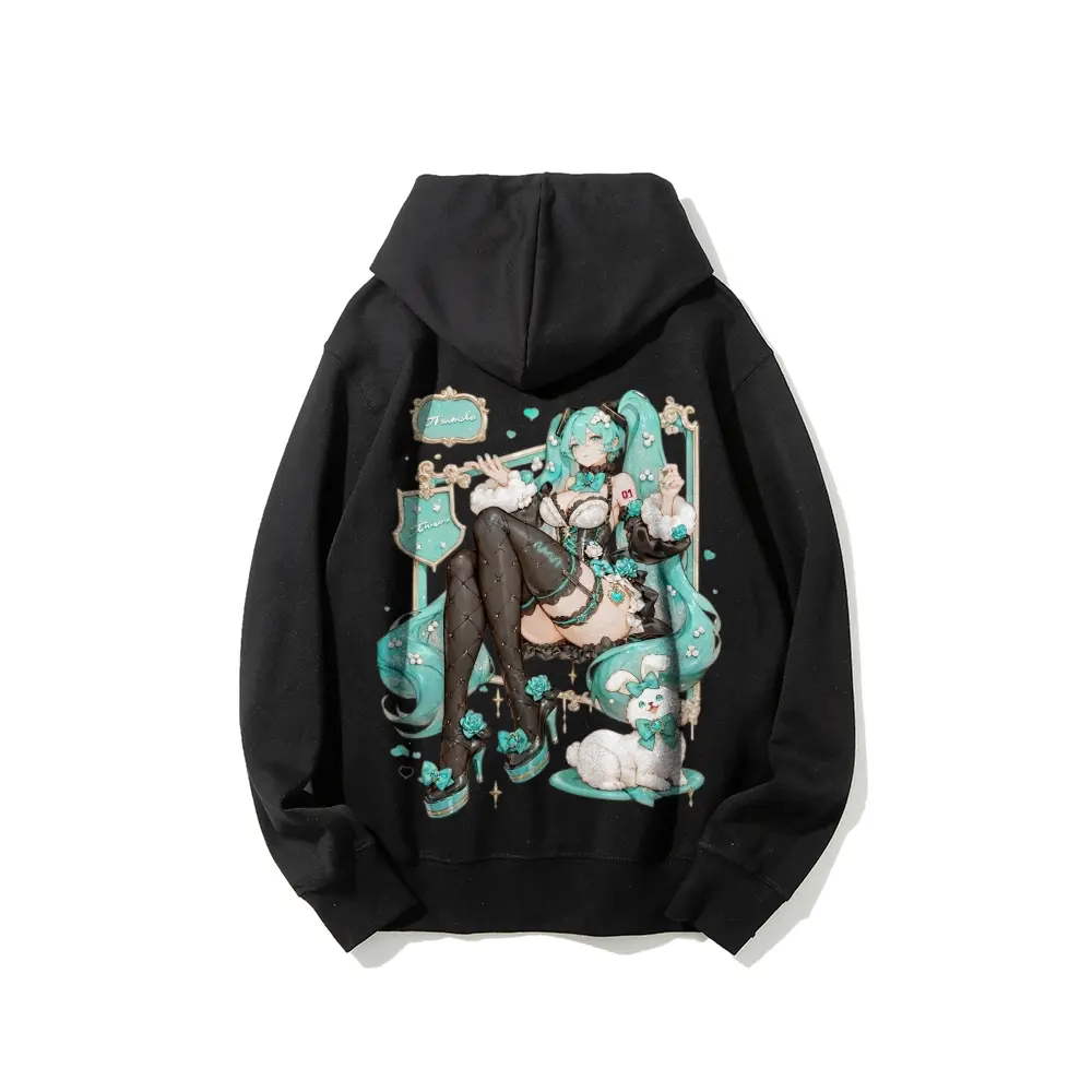 Miku Hoodie, Menswear Casual Breathable Fabric Tops, Unisex Anime Streetwear Warm Winter Sweatshirt Couple Gift, Cotton,sohochic