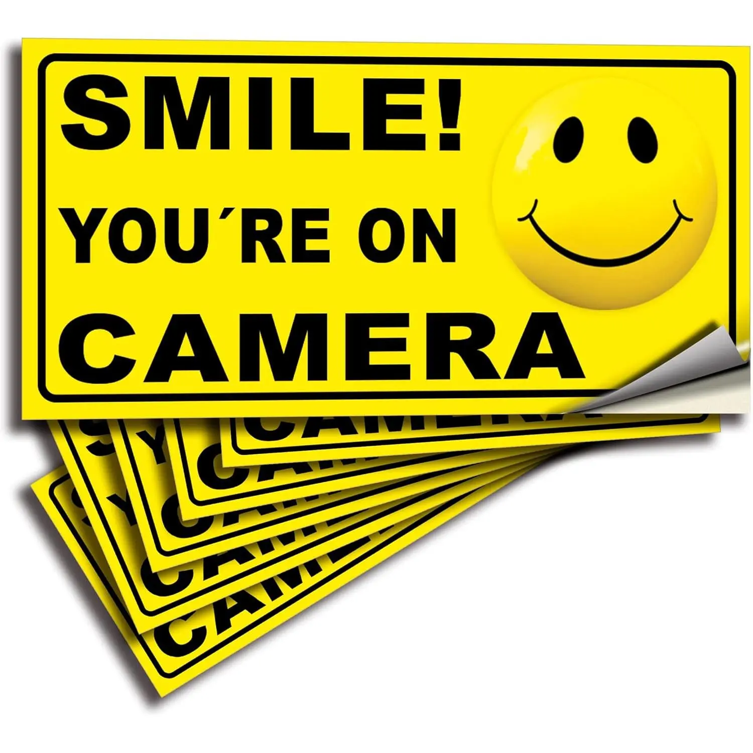 Smile You're  Camera Stickers for Business – 6 Pack 4x2 Inch – Self-Adhesive Vinyl Decal, Laminated for  UV Protection, Fade Resistance,  Camera Sign for , Business, CCTV
