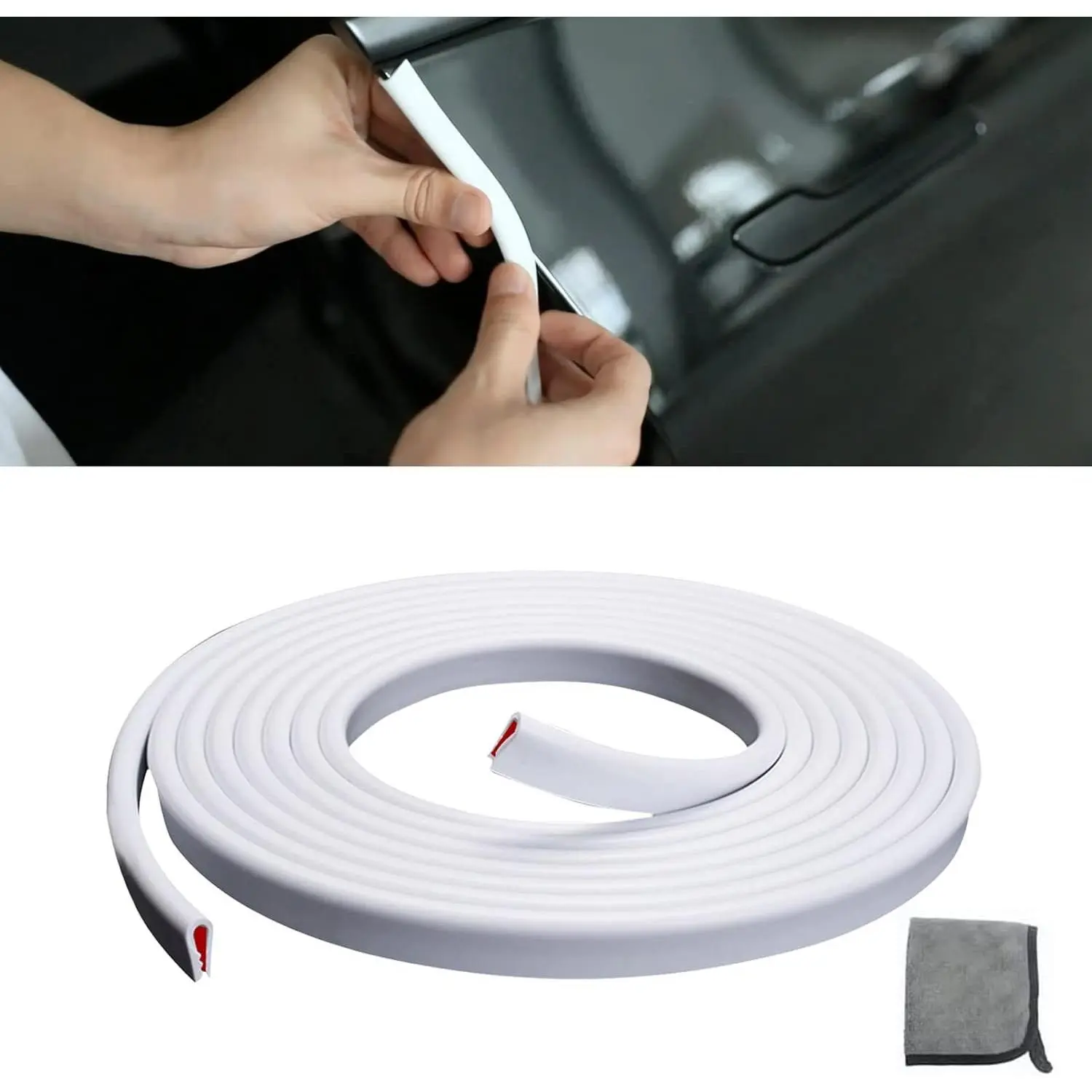 16-2/5ft (5m) Synthetic Car Door Edge Guards, 1 Roll White Self-Adhesive PVC U-Shaped, No Metal Clips, Fade/Scratch/Chip-Resistant, Protects Door Edges, Reduces Parking Lot Dings